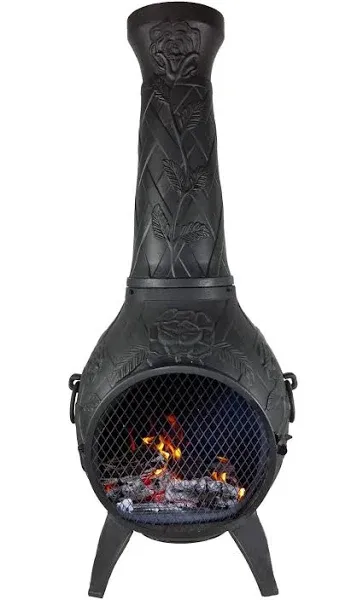 The Blue Rooster Rose Chiminea Outdoor Fireplace - Wood Burning Cast Aluminum Deck or Patio Firepit