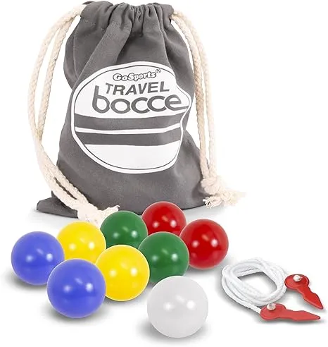 GoSports Mini Travel Size Bocce Game Set with 8 Balls, Pallino, Tote Bag and Measuring Rope - Choose Your Size