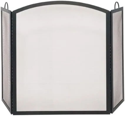 UniFlame, S-1506, Medium 3 Fold Black Wrought Iron Fireplace Screen with Arch Top