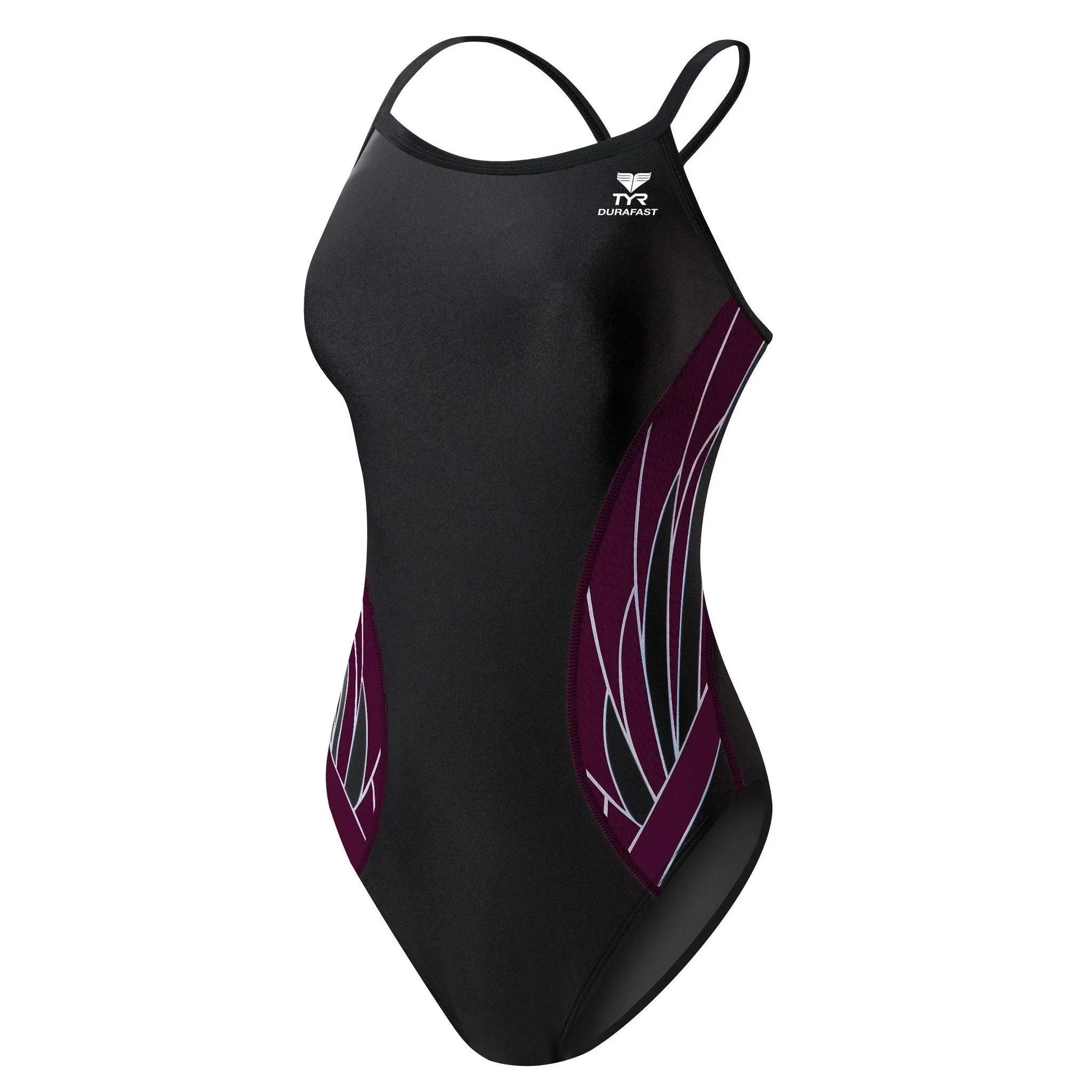 TYR Women's Phoenix Splice Diamondfit One Piece Swimsuit - Black/Burgundy | Nylon ...