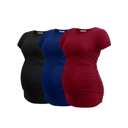 Smallshow Women's Maternity Shirt Tops Side Ruched Pregnancy Clothes Summer