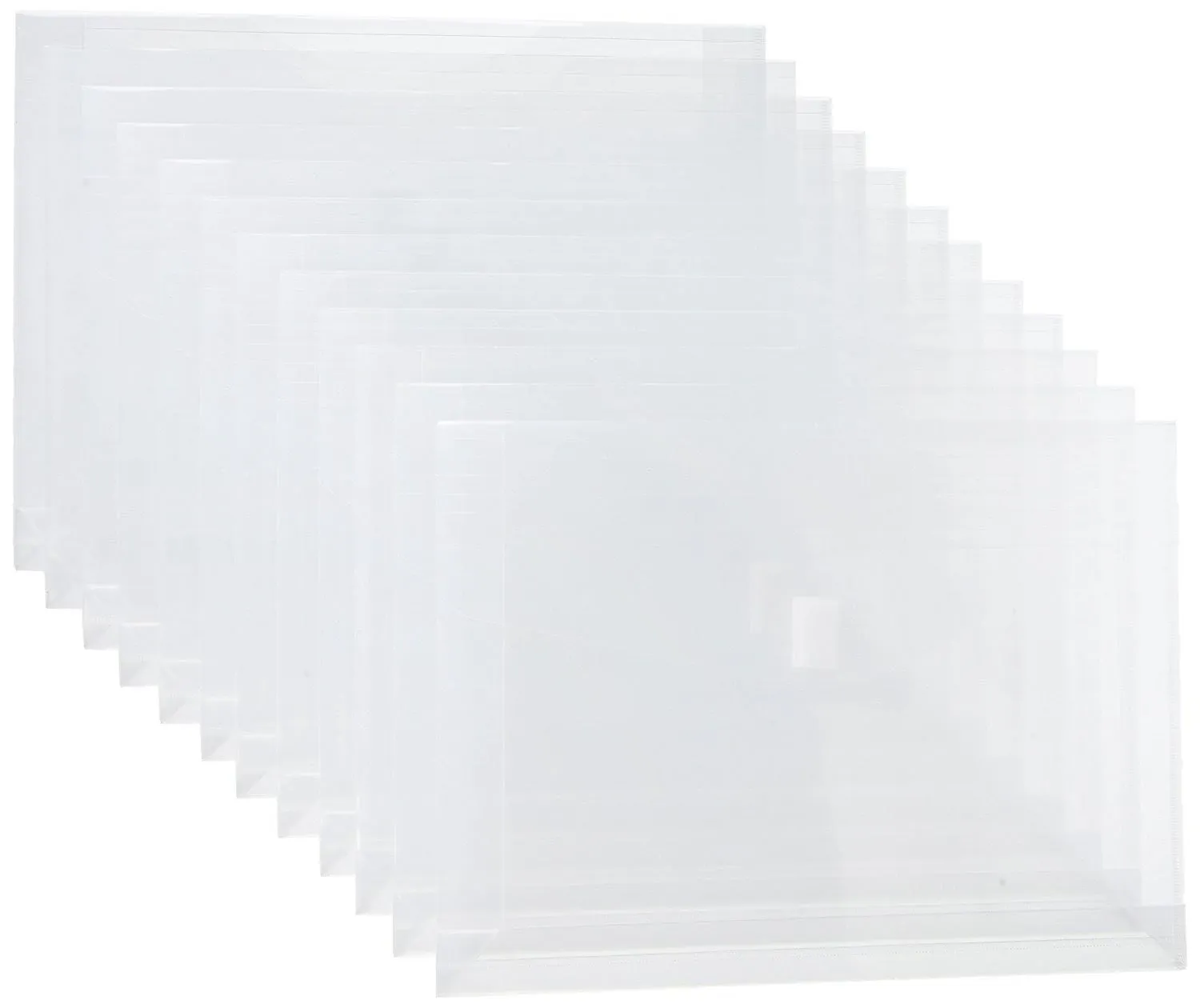 JAM PAPER Plastic Expansion Envelopes w/Hook & Loop Closure - Letter Booklet - 9 3/4 x 13 with 2 Inch Expansion - Clear - 12/Pack