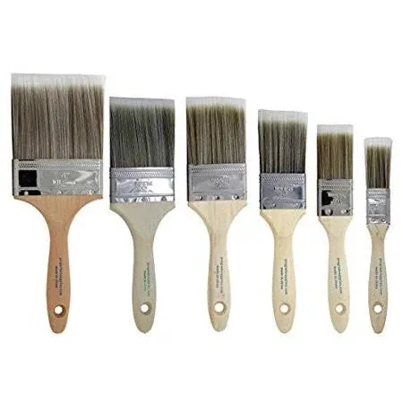 6PK Flat House Wall,Trim Paint Brush Set Home Exterior or Interior Brush