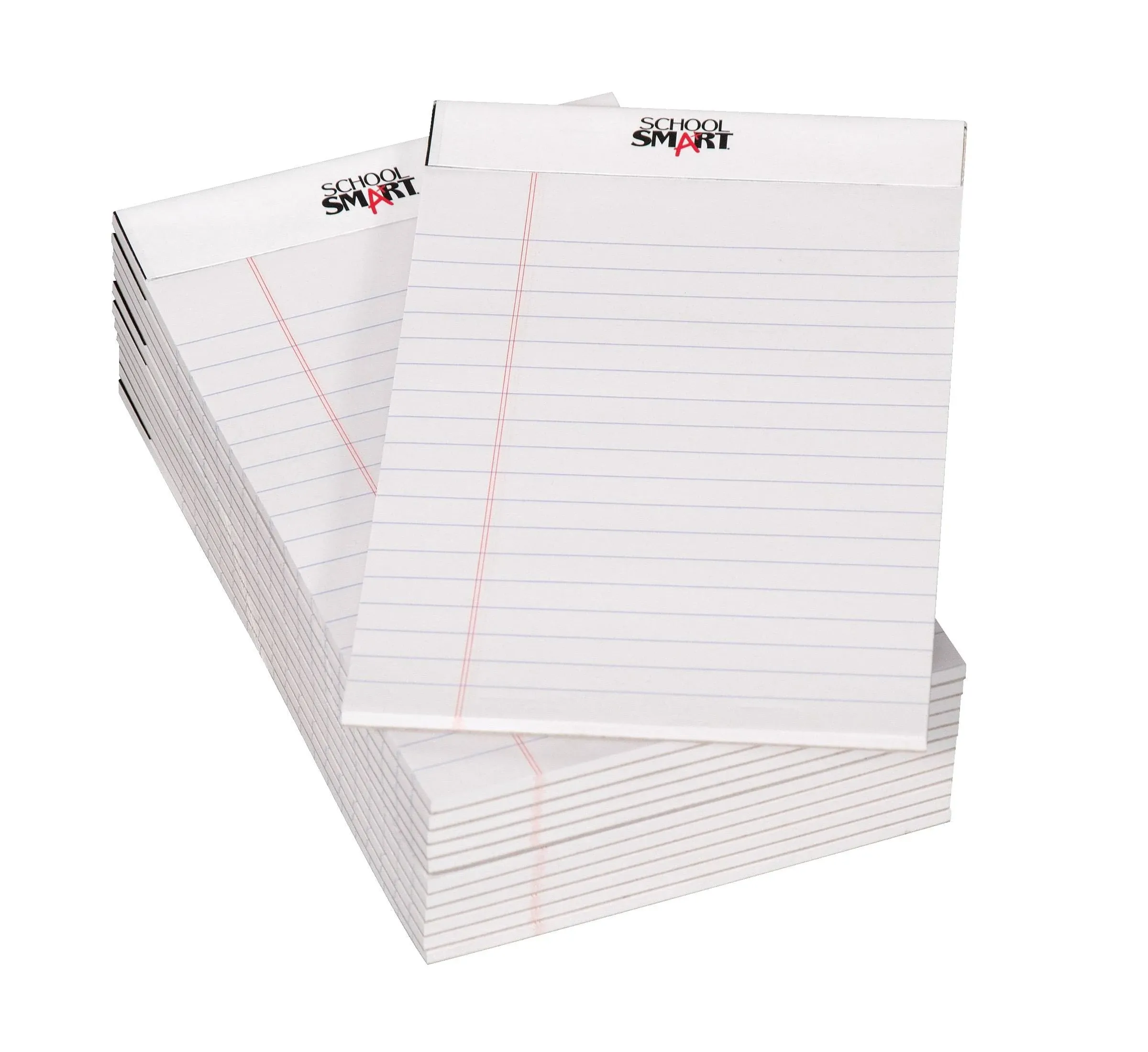 School Smart Junior Legal Pad, 5 x 8 Inches, 50 Sheets Each, White, Pack of 12