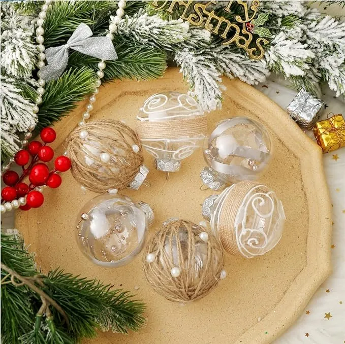 XmasExp Christmas Ball Ornaments Set-70mm/2.76" Large Shatterproof Clear Glitter Pastic Christmas Ball Ornaments Xmas Tree Decoration Delicate