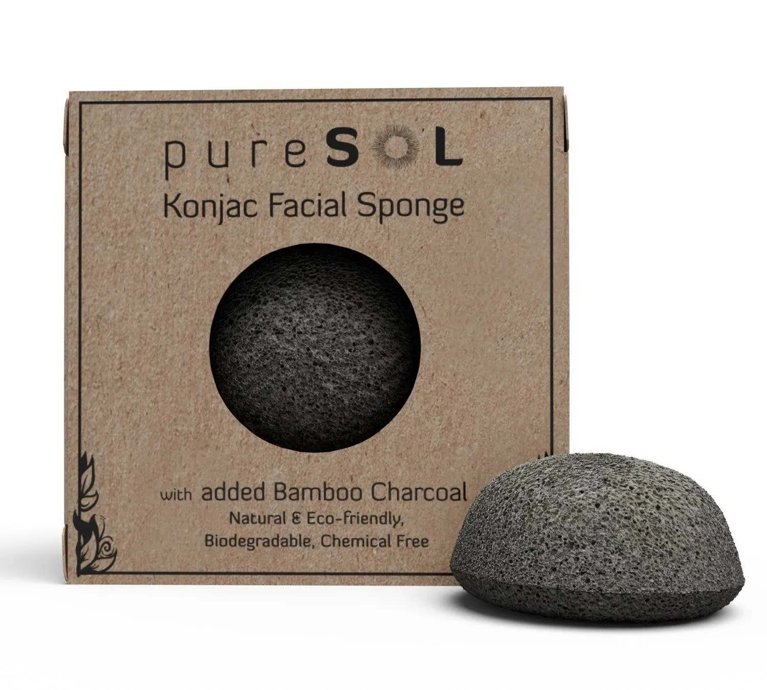 Konjac Sponge - Activated Charcoal - Facial Sponge, 100% Natural Sponge, Eco-Friendly - Great for Acne, Exfoliating