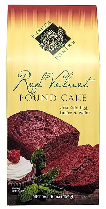 Plentiful Pantry Red Velvet Pound Cake Mix, 16 Ounce - Just add 3 Ingredients - Bake & Serve