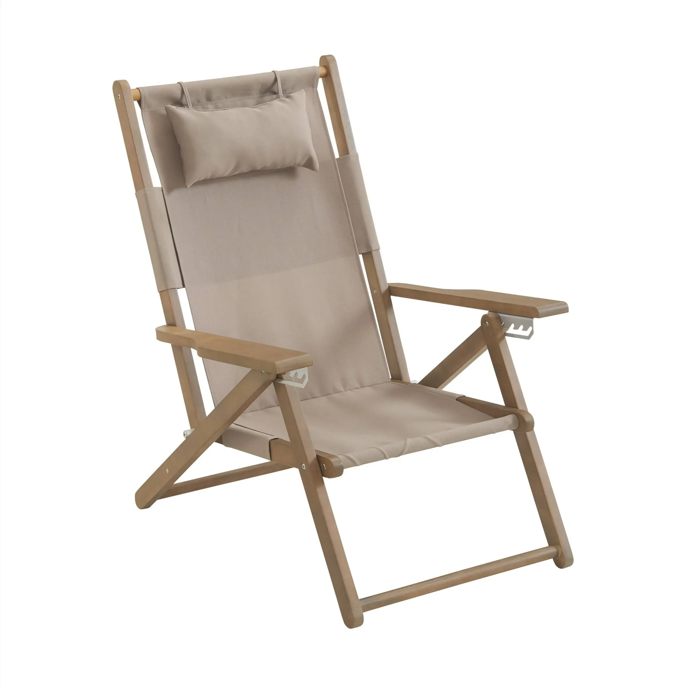 Lavish Home Beach Chair - Outdoor Weather-Resistant Wood Folding Chair with Backpack Straps - 4-Position Reclining Seat - Beach Essentials (Taupe)