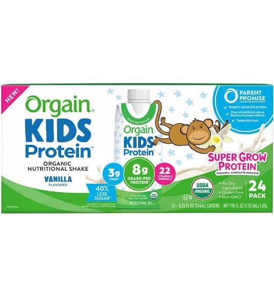 Orgain USDA Organic Kids Nutritional Protein Shake 8 fl oz, 24-Count Chocolate