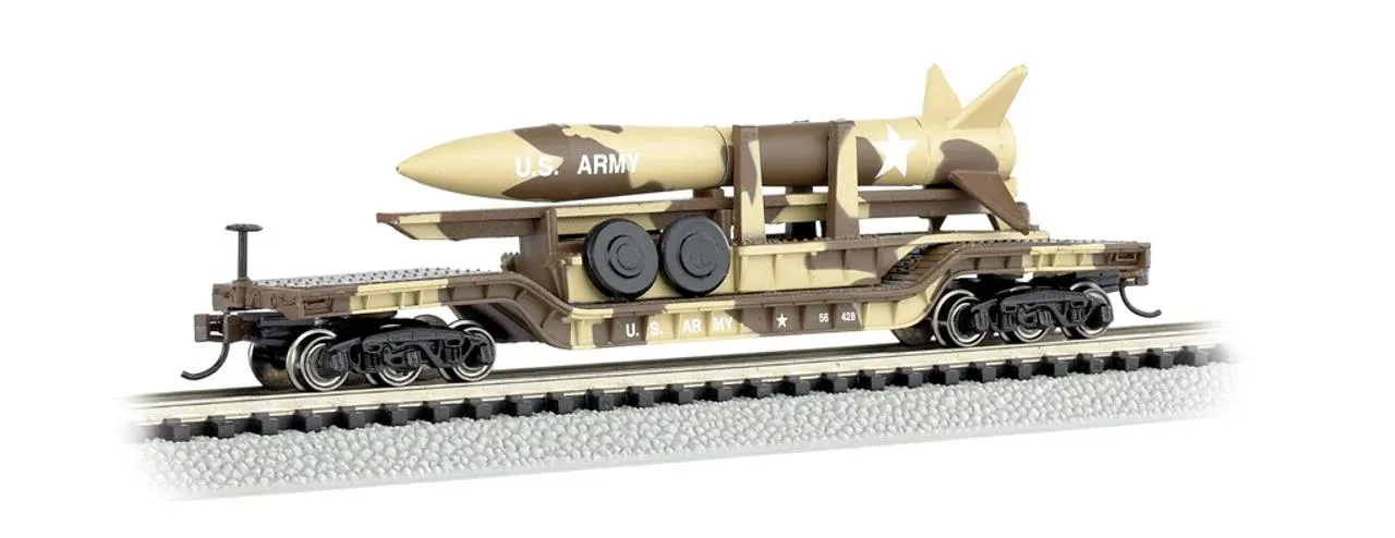 Bachmann 71397 52' Center-Depressed Flat Car - Desert Military w/ Missile - N Scale