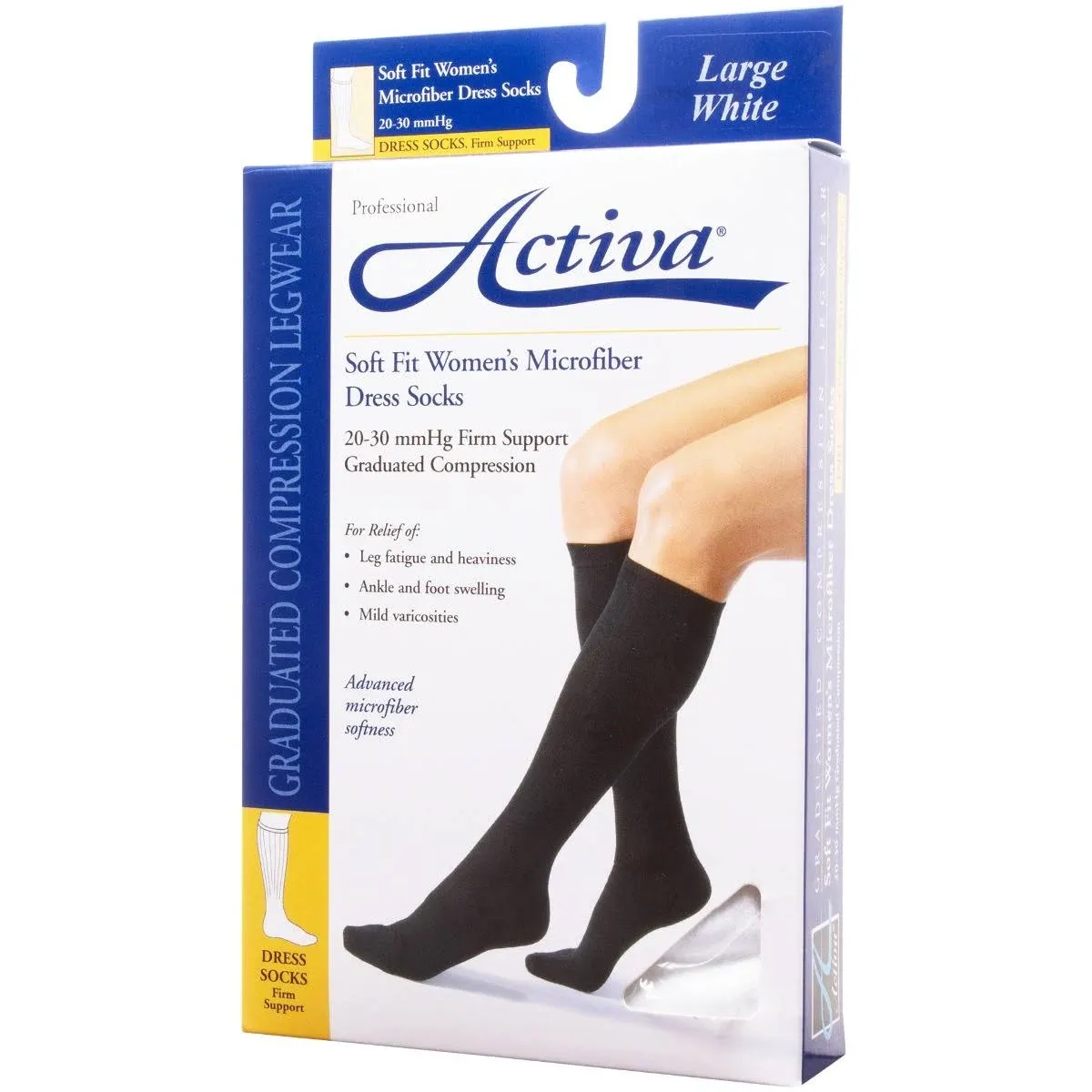 Activa Soft Fit Microfiber Dress Socks 20-30mmHg (White) Large