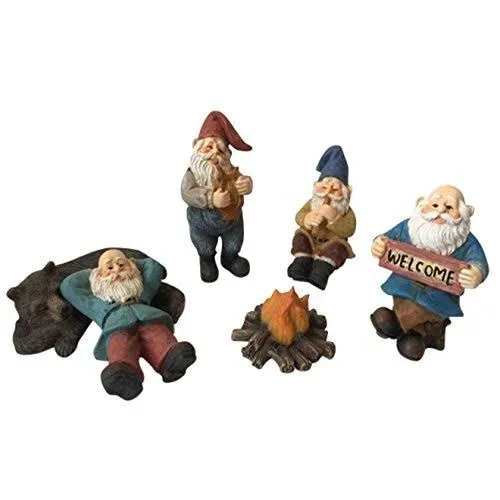 Happy Gnomes Camp - 6 Piece Garden Gnome Set for The Miniature Fairy Garden by GlitZGlam