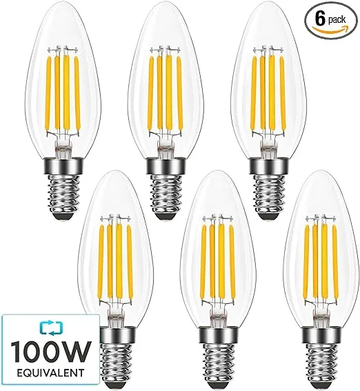 LUXRITE Candelabra LED Light Bulbs 100 Watt Equivalent, 800 Lumens, 3000K Soft White, 7W, B11 Dimmable Chandelier Light Bulbs, Damp Rated, Clear Glass, Torpedo Shape, UL Listed, E12 Base (6 Pack)