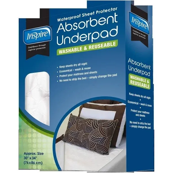 2x WATERPROOF WASHABLE UNDERPAD BED PROTECTOR Absorbent DryTouch 30x34&#034; 