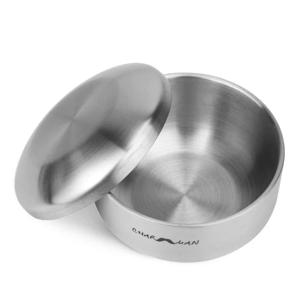 CHARMMAN Stainless Steel Shaving Soap & Cream Bowl with Lid