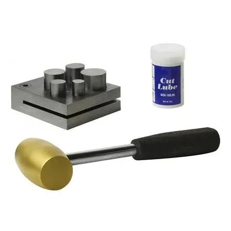 5 PIECE METAL DISC CUTTING KIT WITH HAMMER PUNCHING COPPER BRASS DISC ROUNDS