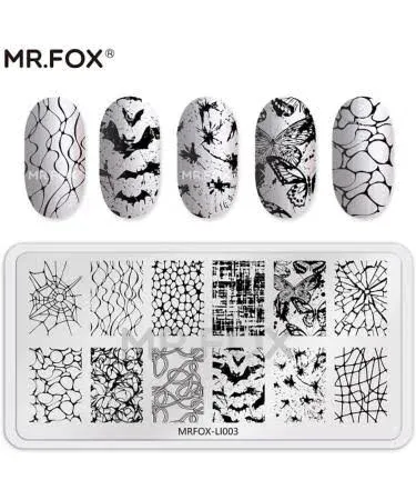 Mrfox 5 Pcs Nail Plates Stamping Set Marbled Punk Spider Web Heart Star Theme ...