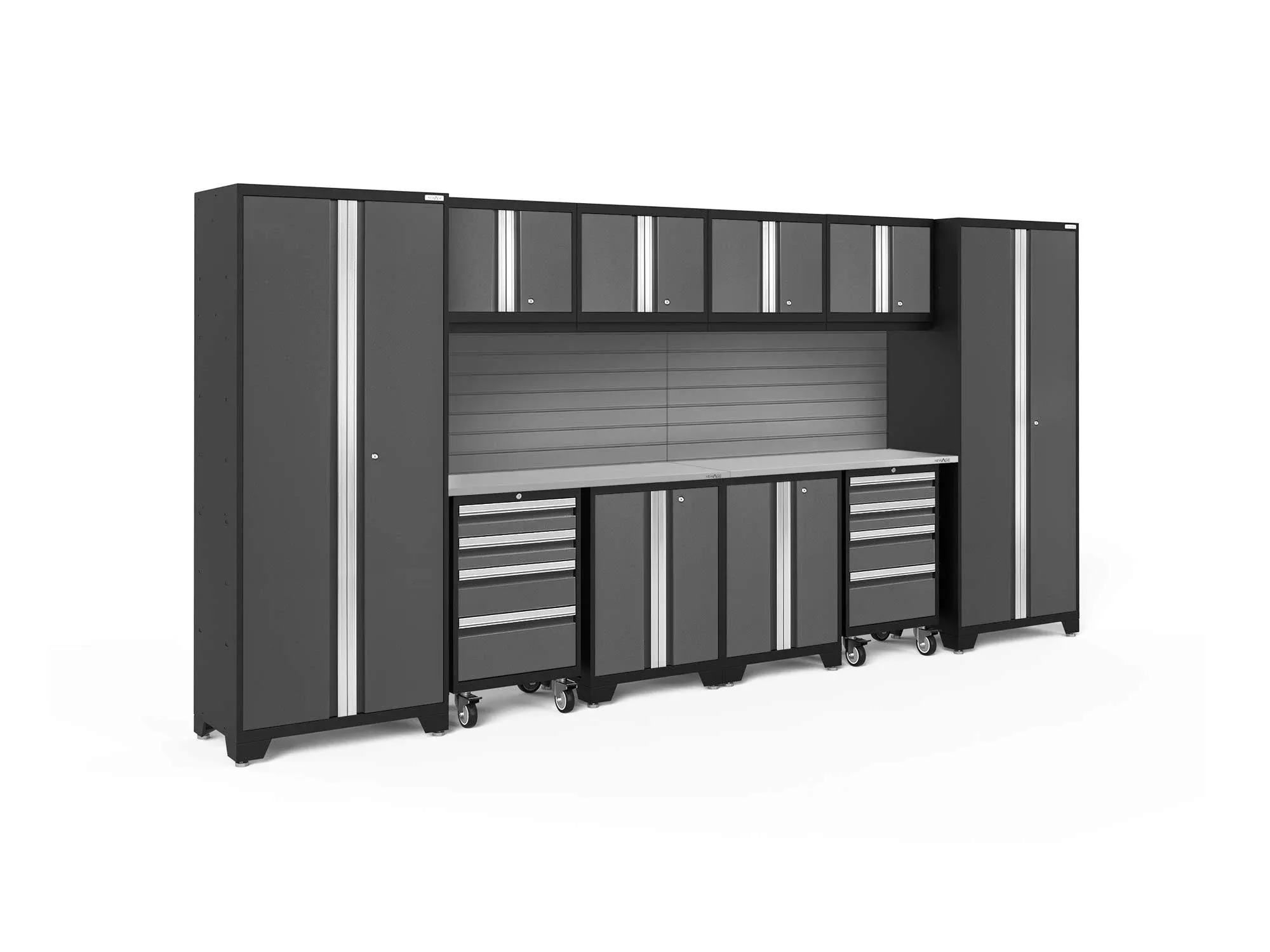 NewAge Products 10-Cabinets Steel Garage Storage System in Charcoal Gray (156-in W x 76.75-in H) Stainless Steel | 56017