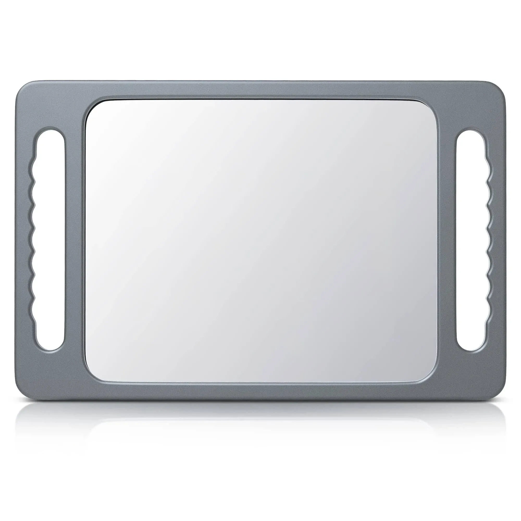 Tasalon Unbreakable Hand Mirror With Double Handle- Large Handheld, Silver Gray