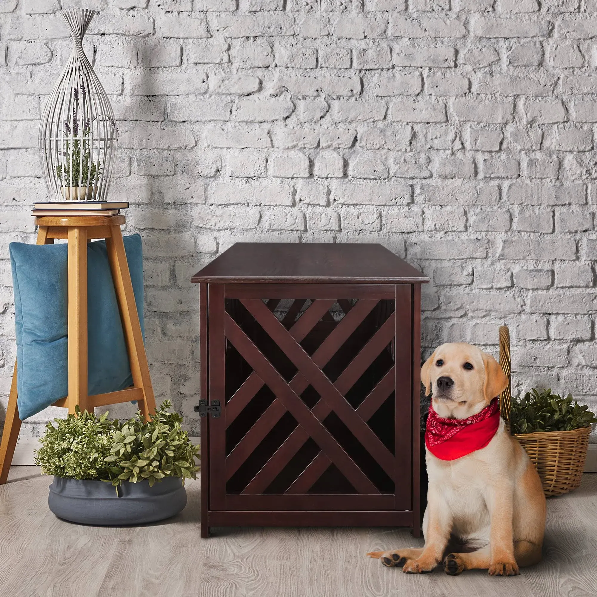 Casual Home Modern Lattice Wooden Pet Crate End Table - Espresso