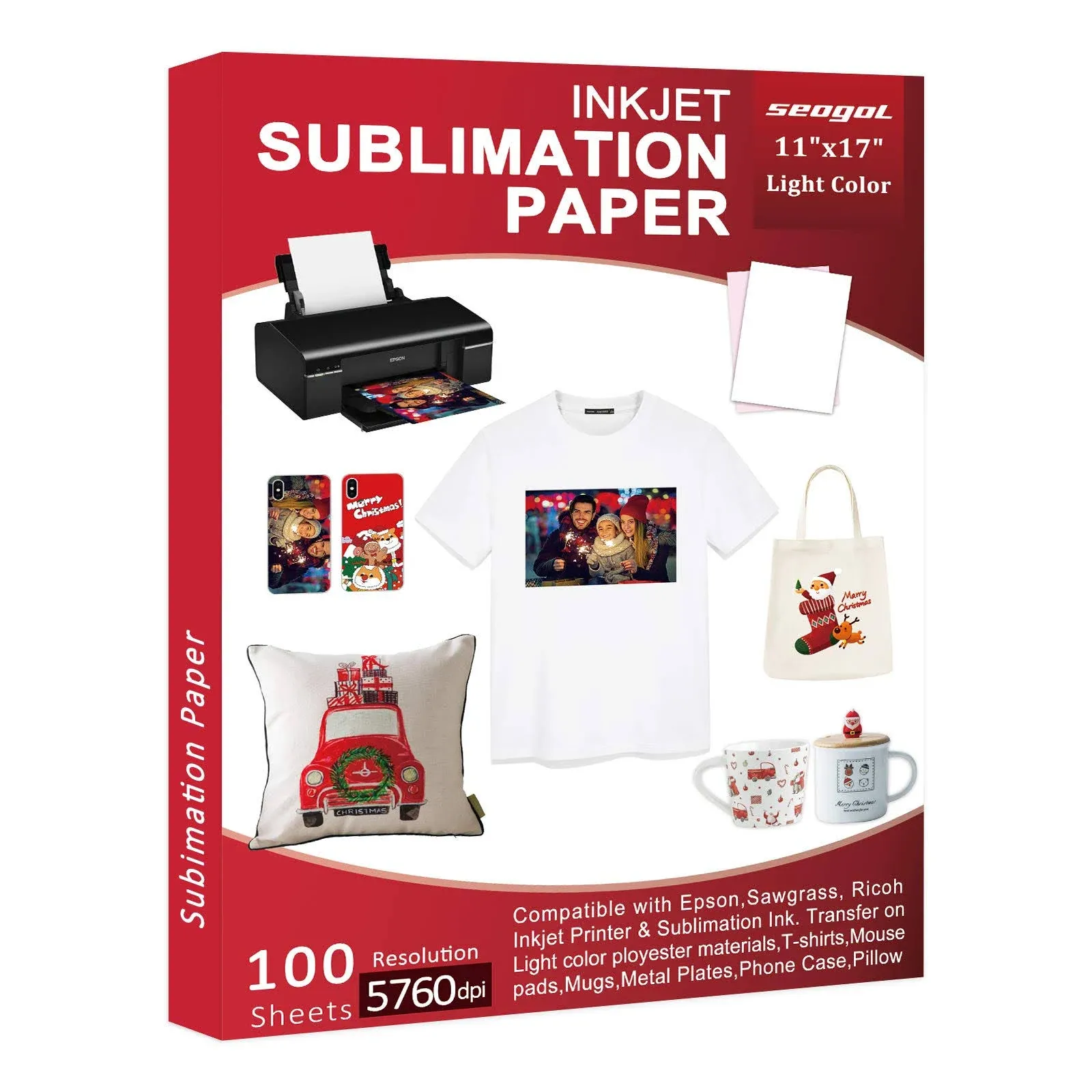 Sublimation Paper 11 x 17 Inches 100 Sheets 125gsm, for Inkjet Printer with Sublimation Ink Epson, Sawgrass, Ricoch, Heat Transfer Sublimation for Mugs T-shirts Light Fabric