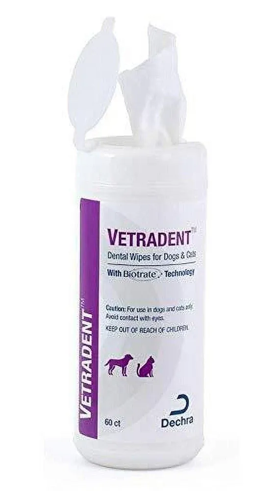 Dechra 192959807929 Vetradent Dental Wipes for Dogs & Cats, 60 Count