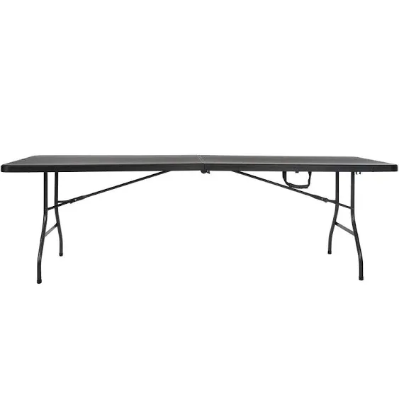 Cosco Deluxe 8 Foot x 30 inch Fold-in-Half Blow Molded Folding Table, Black