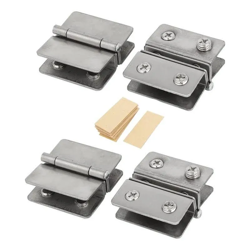 Glass Door Hinges Adjustable Double Clamp Hinge Fits for 5-6mm(0.2"-0.24") Thick - 4pcs