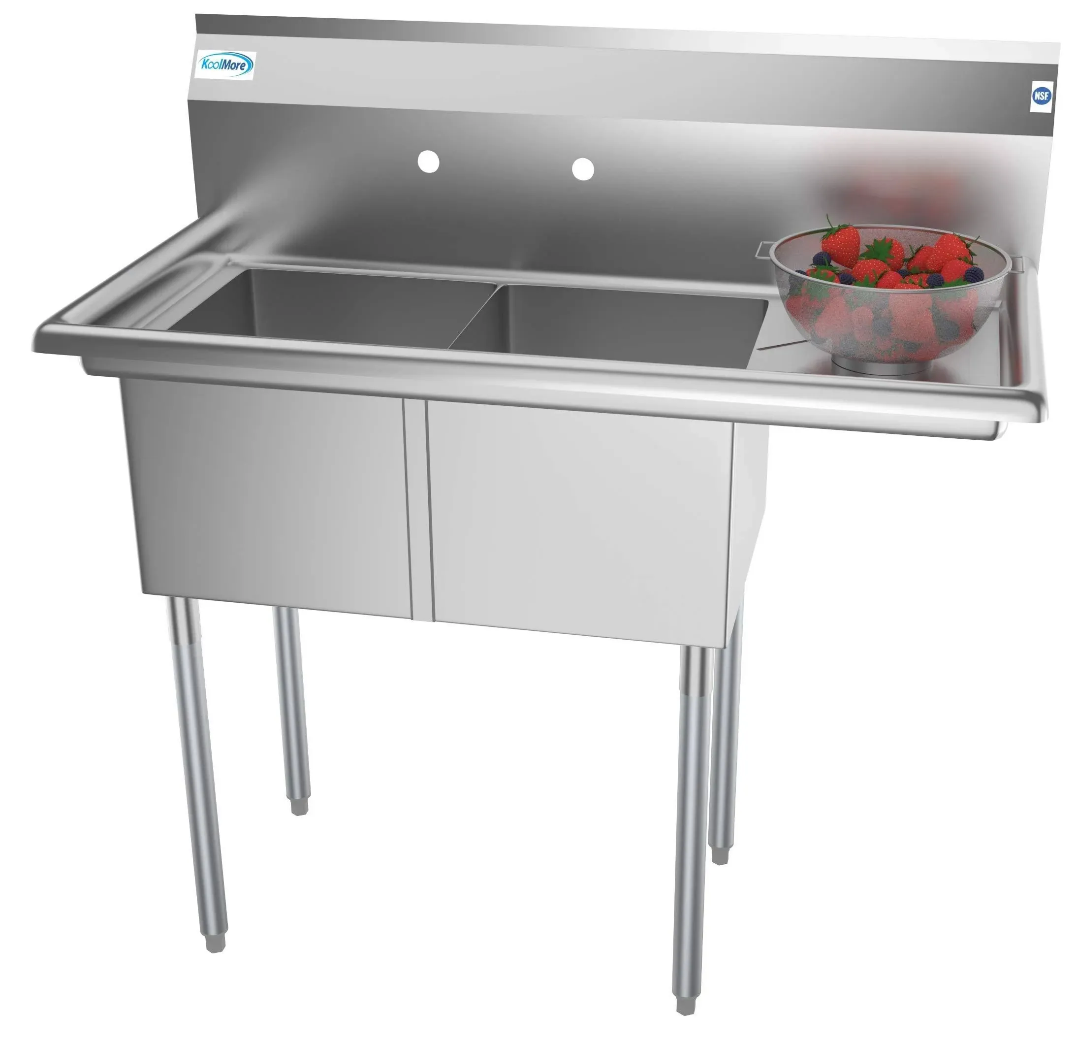 Koolmore SB141611-12R3 2 Compartment Stainless Steel NSF Commercial Kitchen Prep & Utility Sink with Drainboard - Bowl Size 14" x 16" x 11" Silver