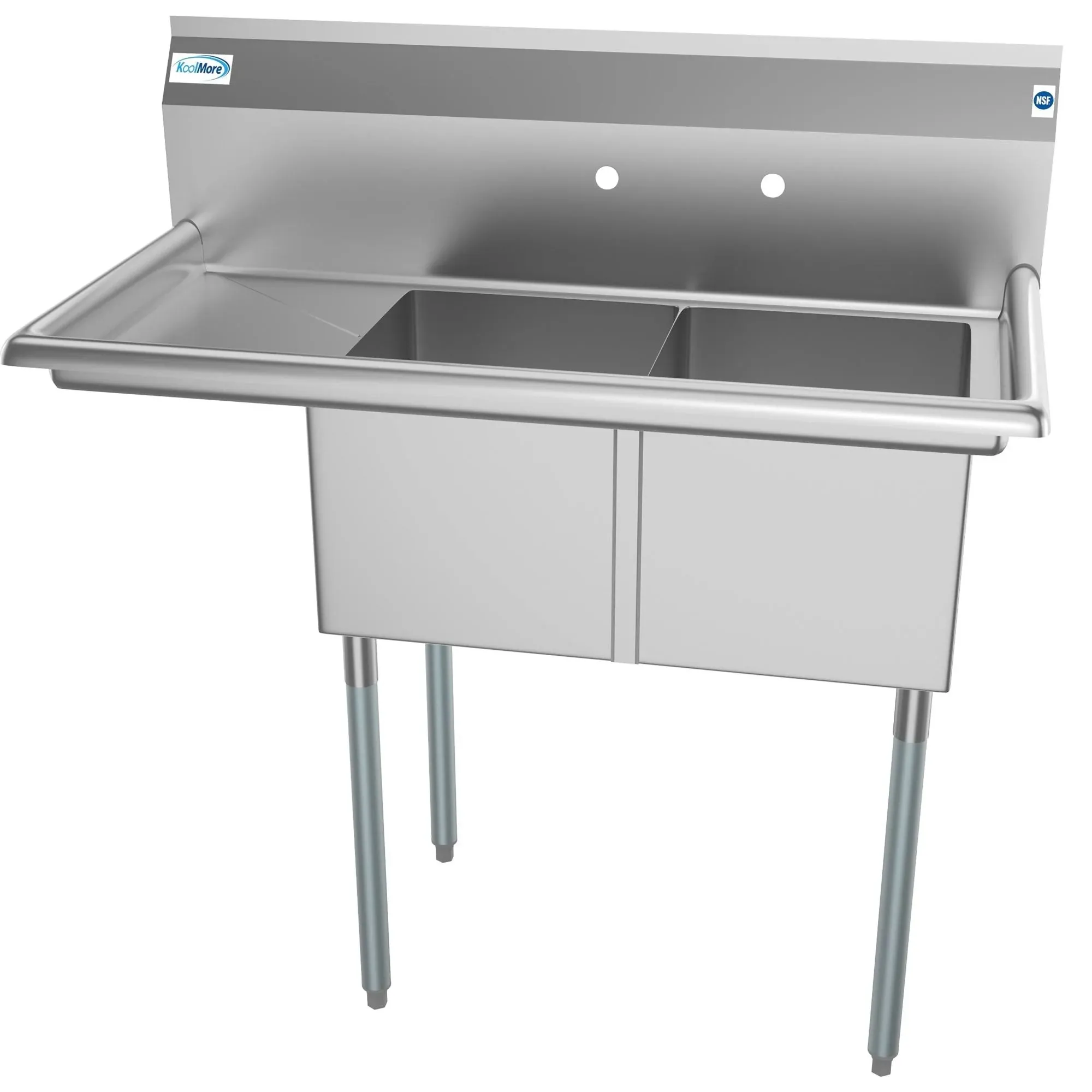 Koolmore 43 in. Two Compartment Stainless Steel Commercial Sink with Drainboard, Bowl Size 14 x 16 x 11 in., SB141611-12R3