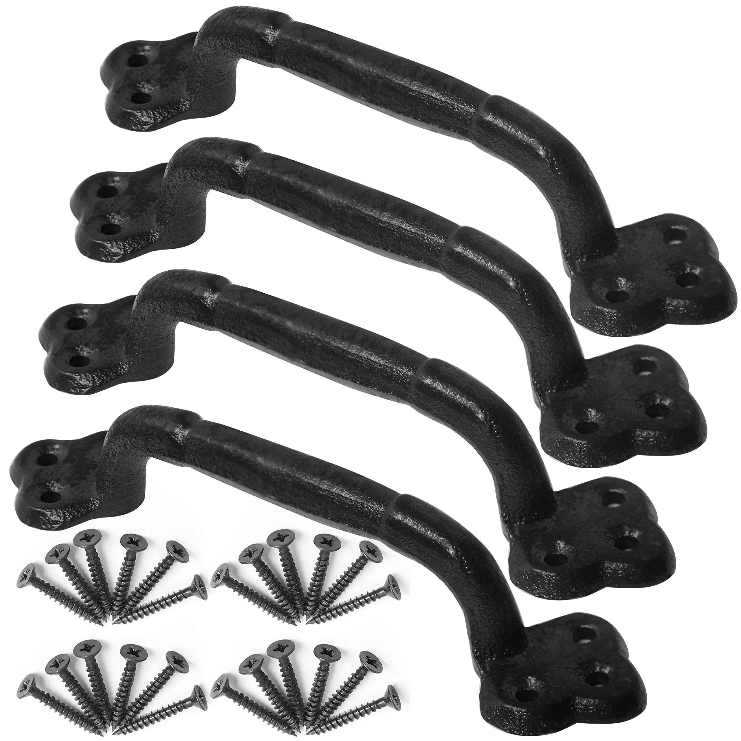 GATE HANDLE Cast Iron Sliding Barn Door Handles Pull Black 4 Pack 9&#034; WEBI