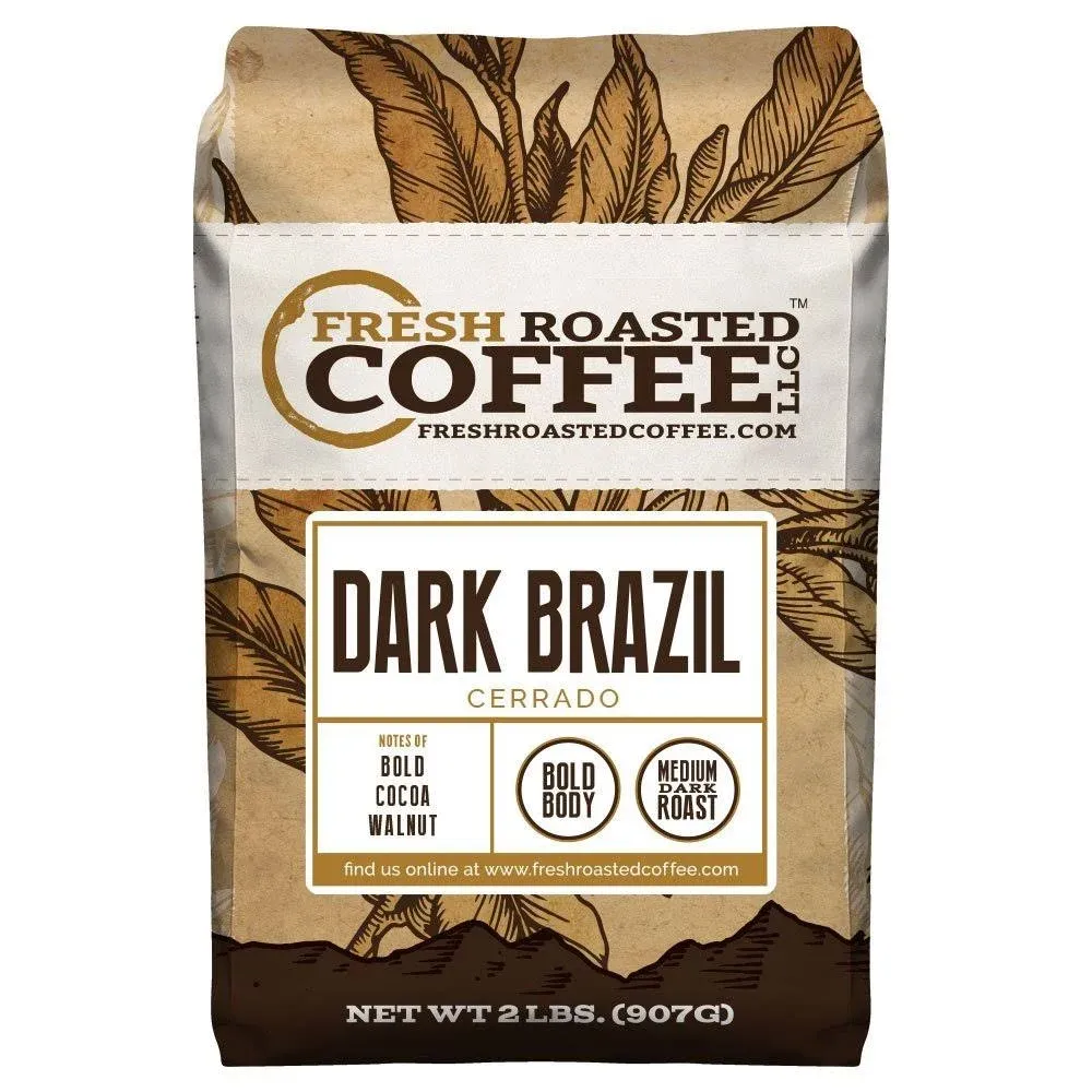 Fresh Roasted Coffee Llc, Dark Brazilian Cerrado, Medium-Dark Roast, Whole Bean, 2 Pound Bag