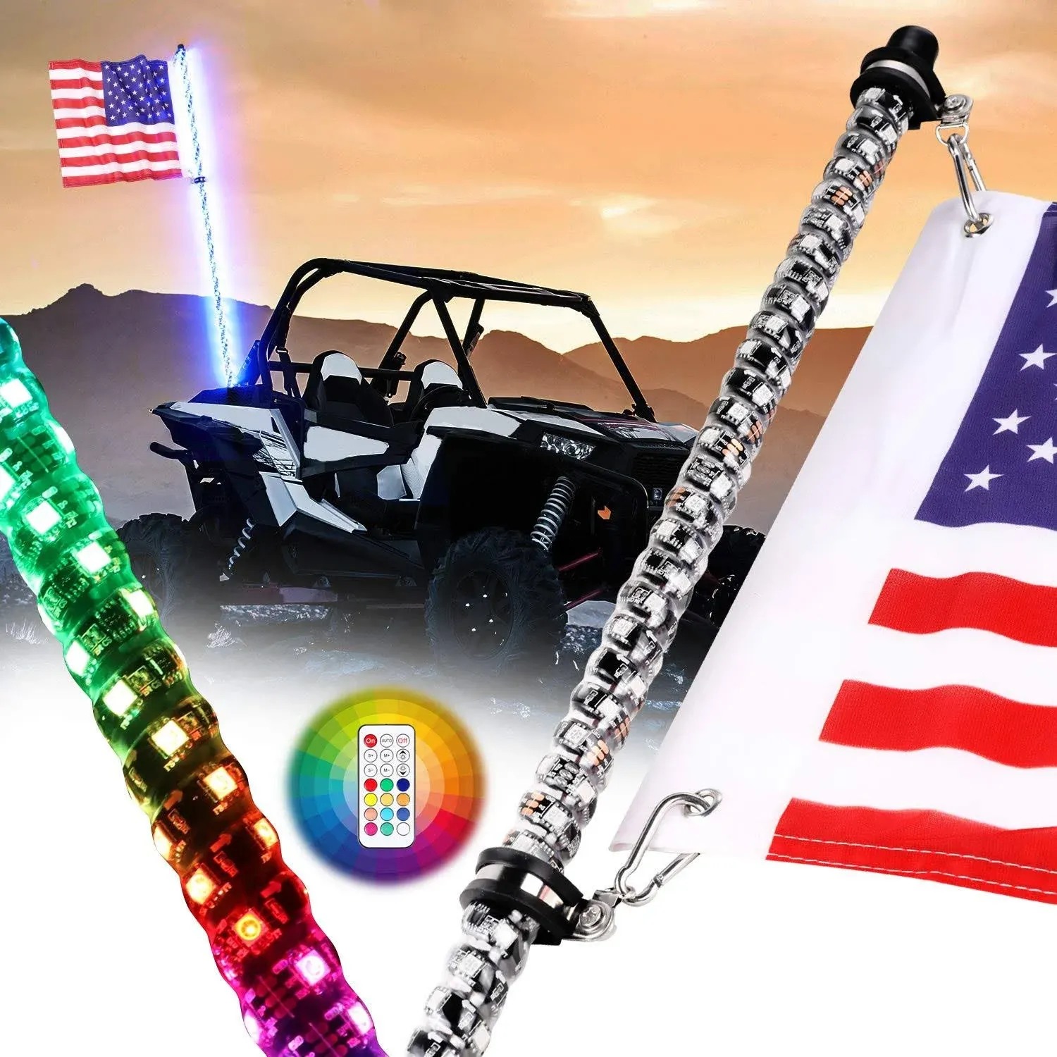 Nr Nirider Nirider 4ft LED Whip Light with Flag Pole Remote Control Spiral RGB ...