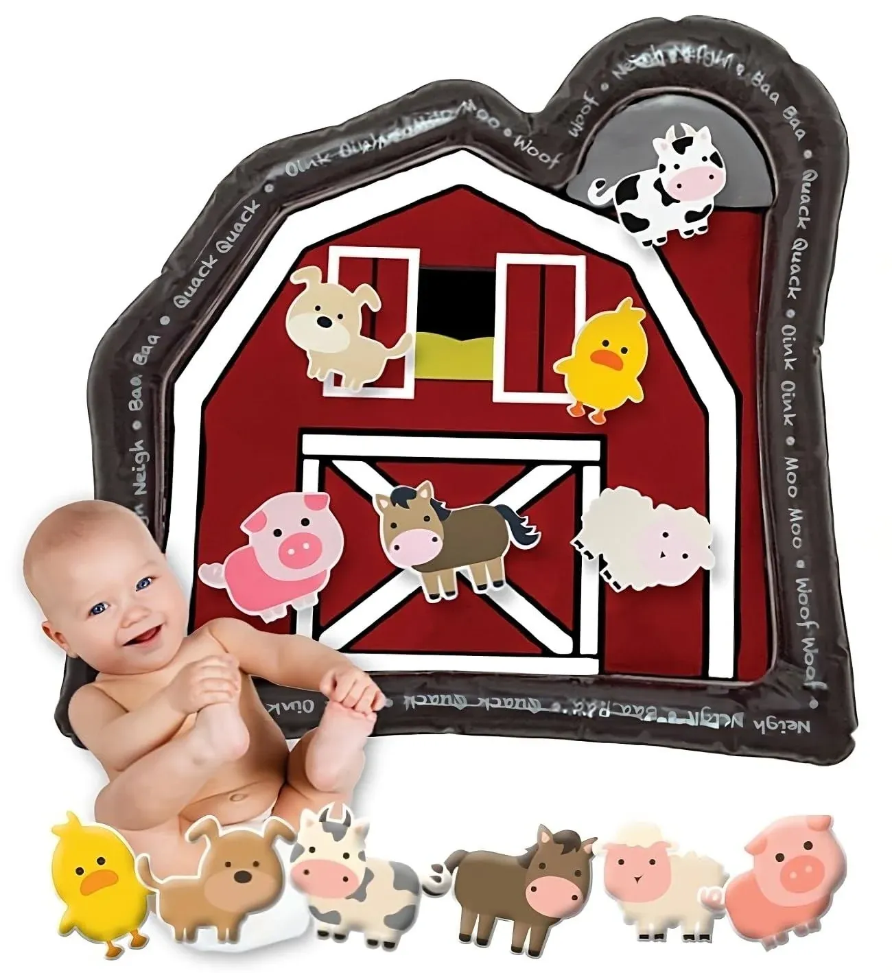 Tummy Time Mat Premium Inflatable Big Red Barn Farmer Toy Tummy Time Water Mat with Stimulation Toys Promoting Muscles Development and Motor Skills in Infants and Toddlers