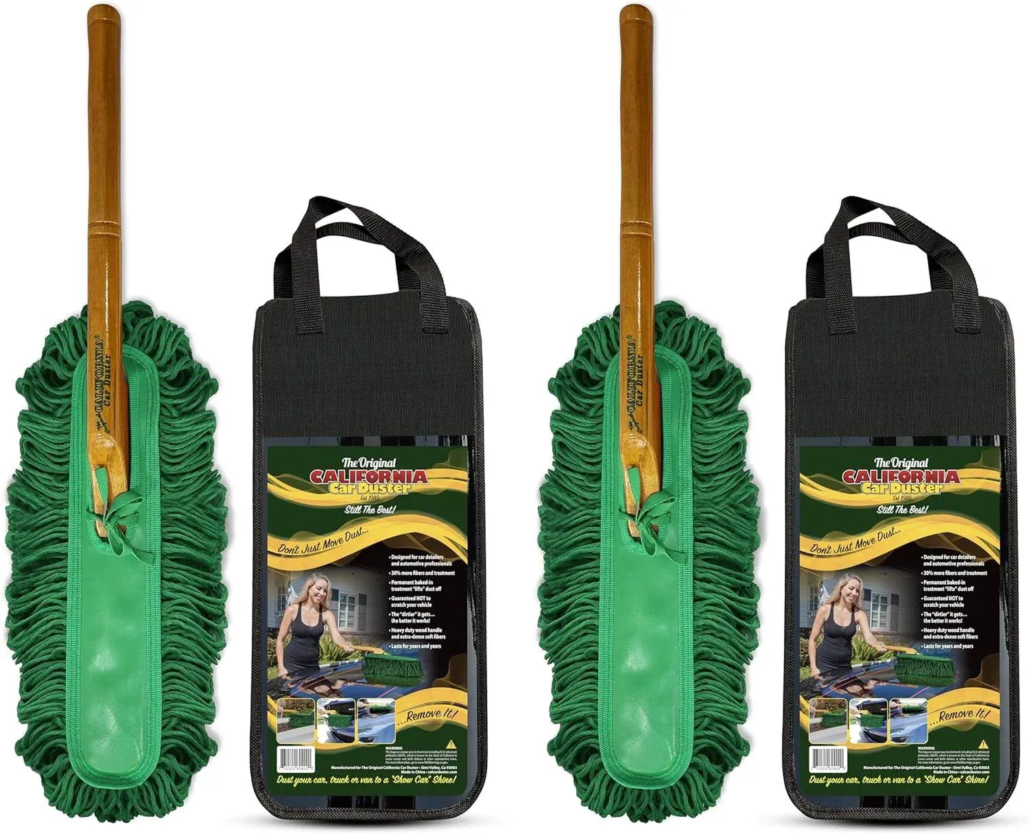 California Car Duster Standard Auto Car Duster with Wooden Handle, Green Mop 62422