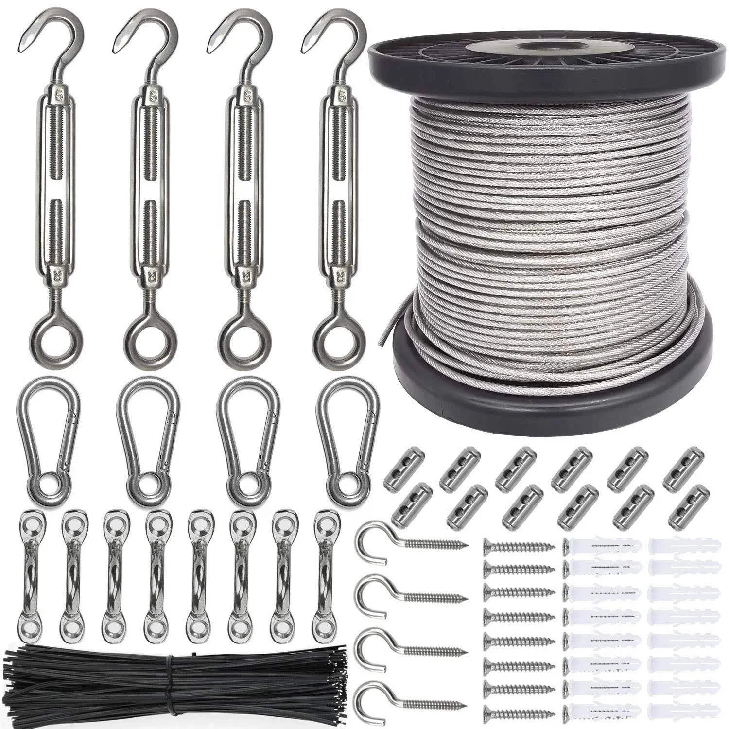 String Light Hanging Kit Vinyl Coated Stainless Steel Wire TurnbuckleHook<wbr/>s