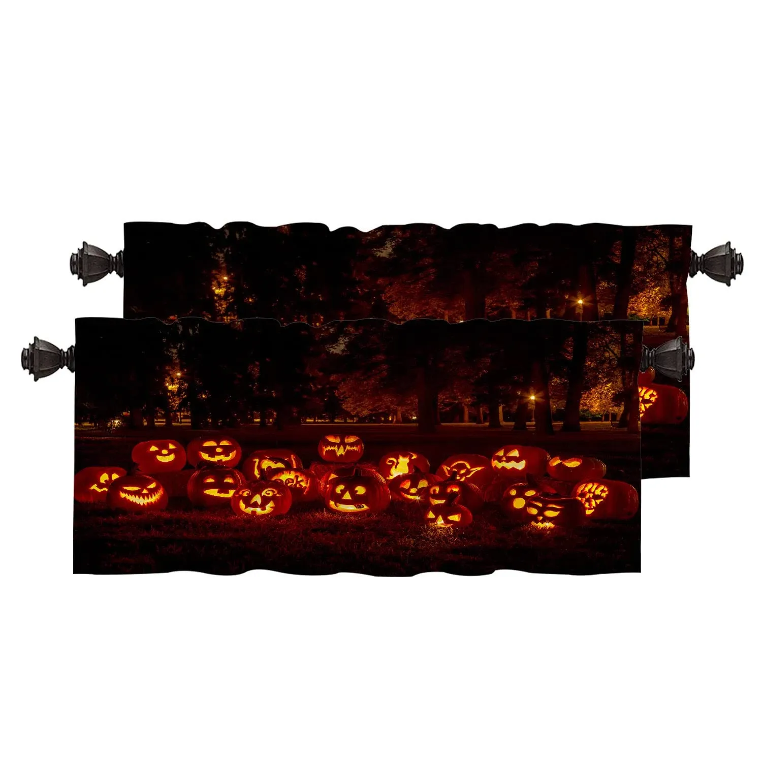 Orange Halloween Lantern Pumpkin Kitchen Valances For Windowscreepy Forest At Ni