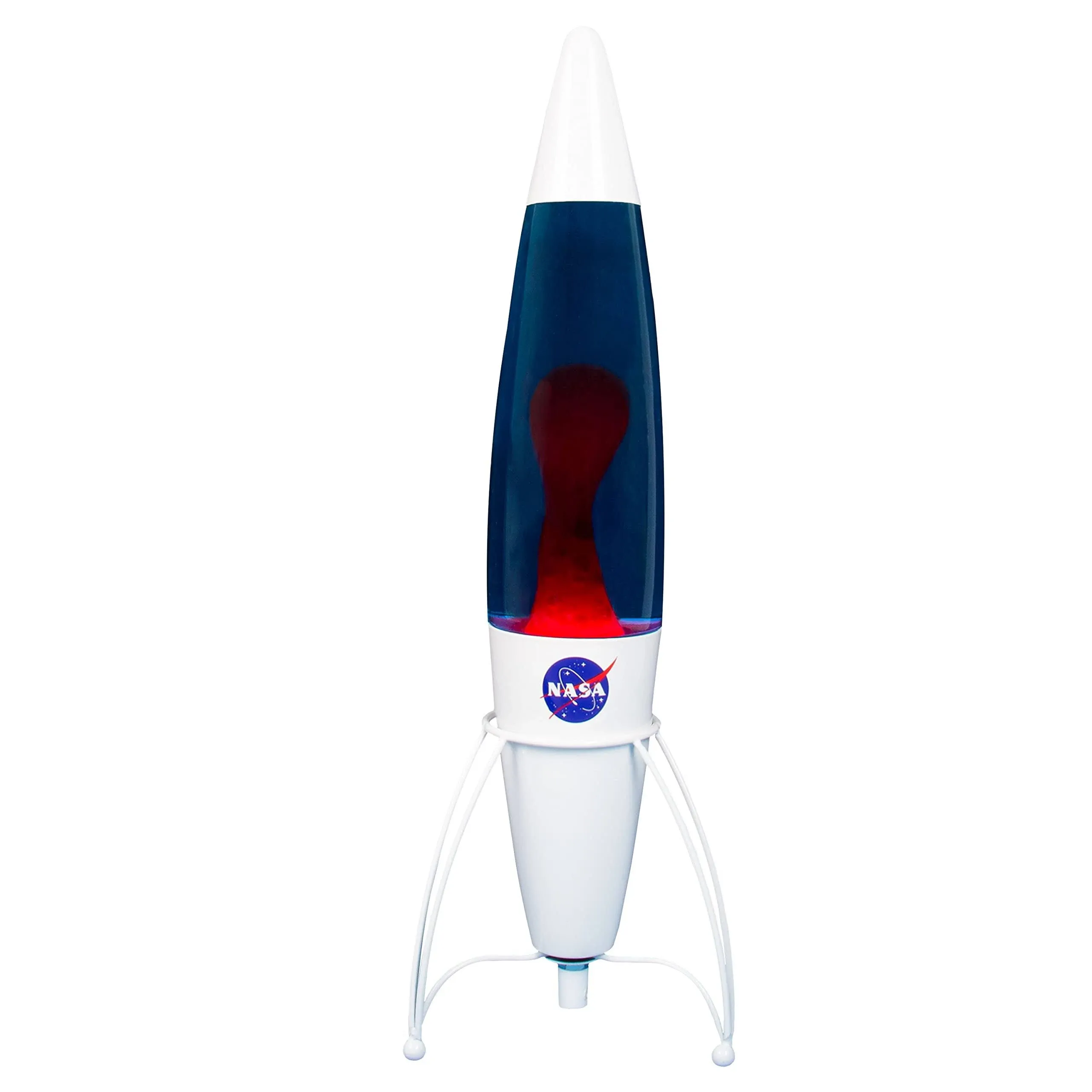 NASA Inspired Rocket Lava Lamp. Includes Blue Liquid & Red Lava. 43cm/17-inch Tall. Mains Powered. Includes 1 x R39 E14 25W Bulb. NASA Inspired Space Merchandise.NASA Inspired Rocket Lava Lamp. Includes Blue Liquid & Red Lava. 43cm/17-inch Tall. Mains Po