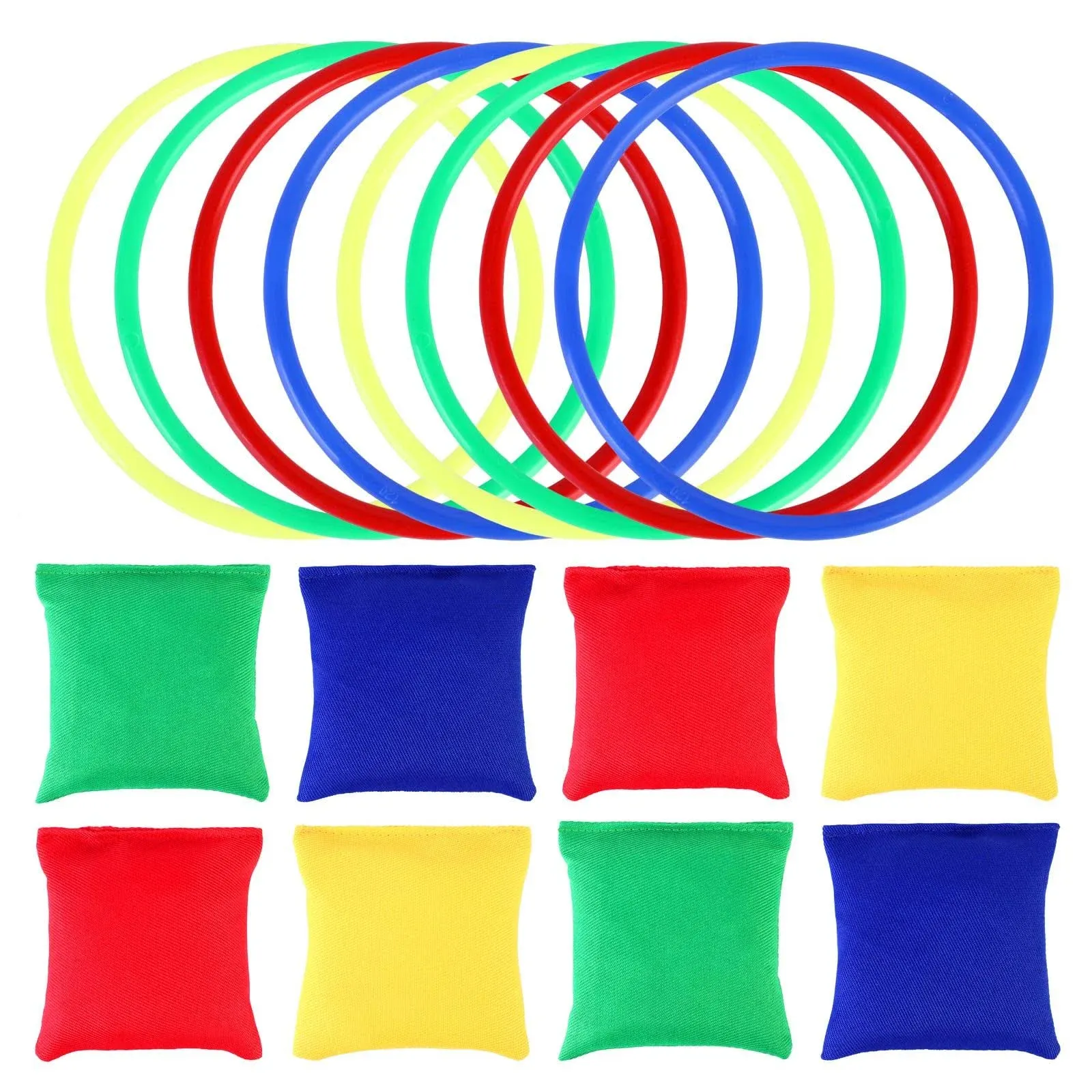 OOTSR 16pcs Nylon Bean Bags Plastic Rings Game Sets for Kids Ring Toss Game Booth ...