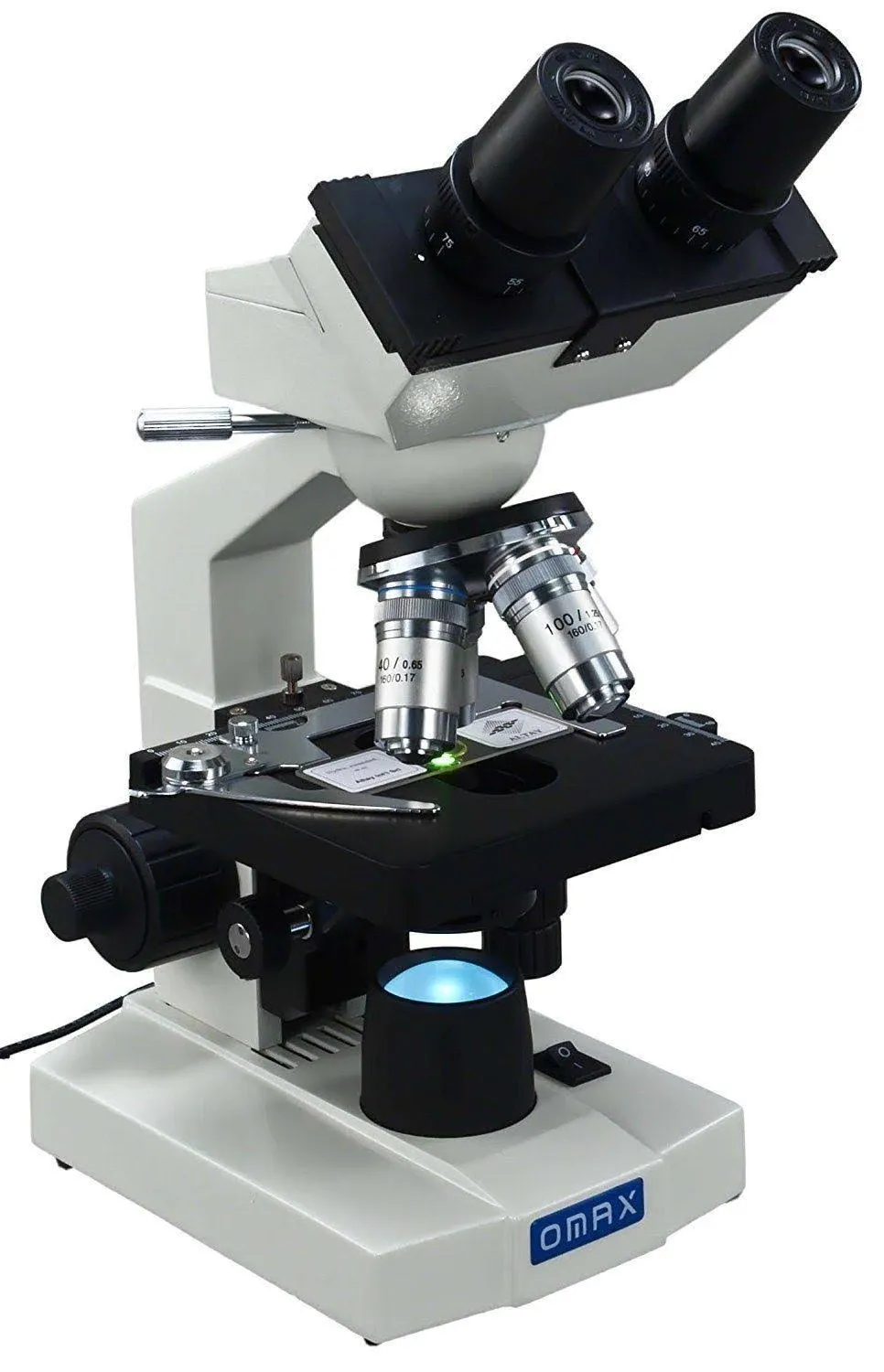 OMAX 40X-2000X Lab LED Binocular Compound Microscope with Double Layer Mechanical Stage and Coaxial Coarse/Fine Focusing Knob