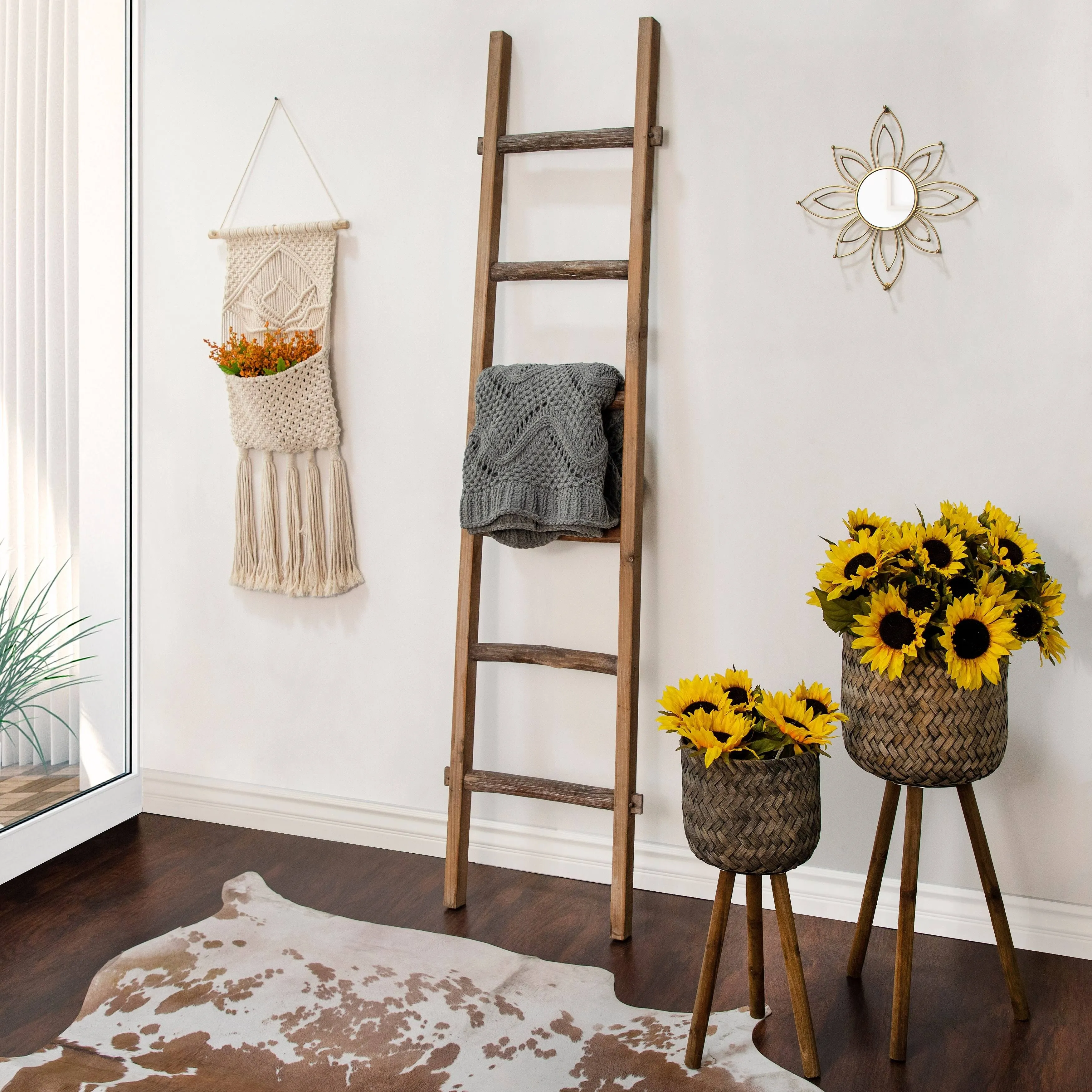 Sagebrook Home 76 in. Brown Wooden Decorative Ladder