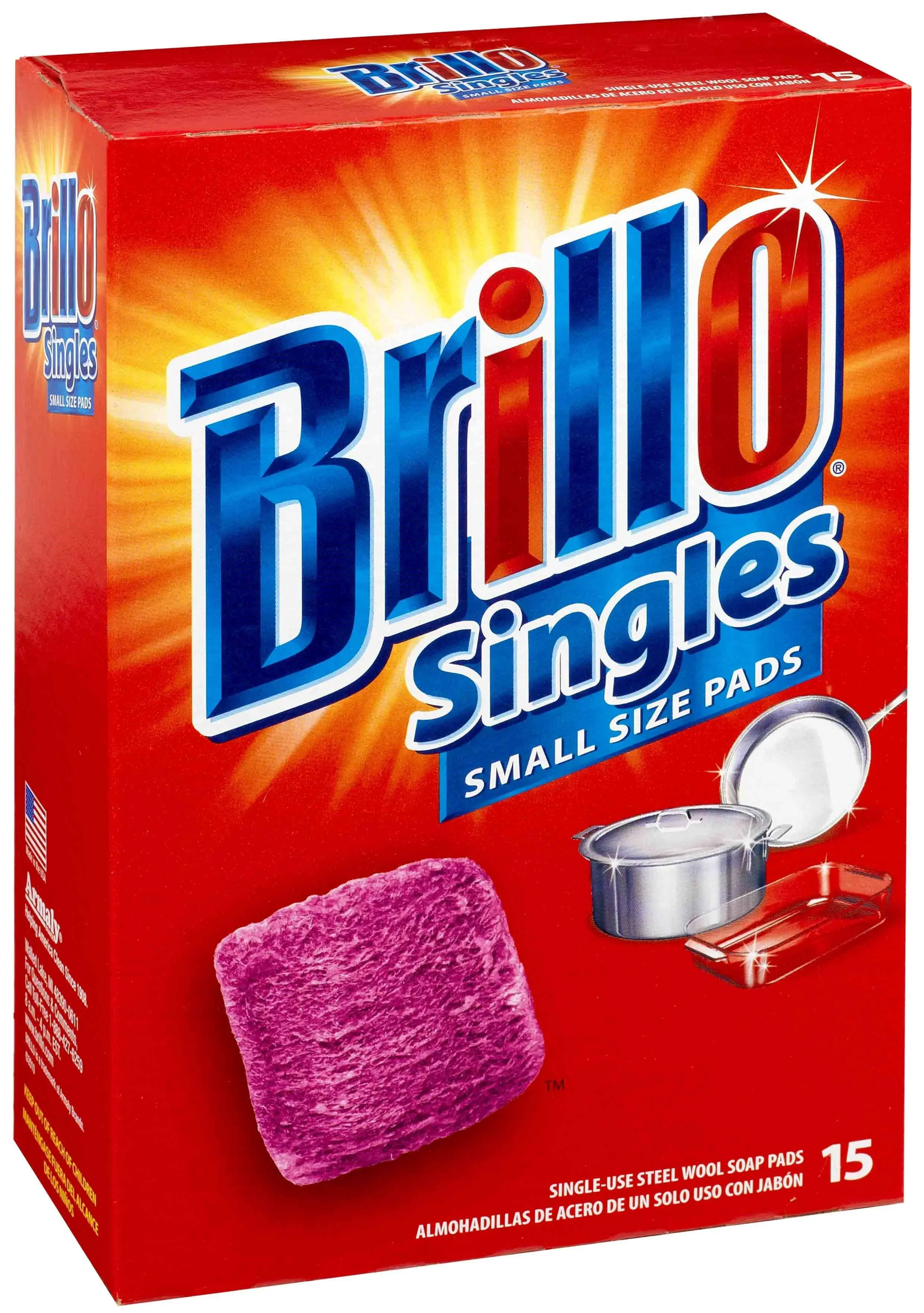 Brillo Singles Steel Wool Soap Pads, Red, 15 ct