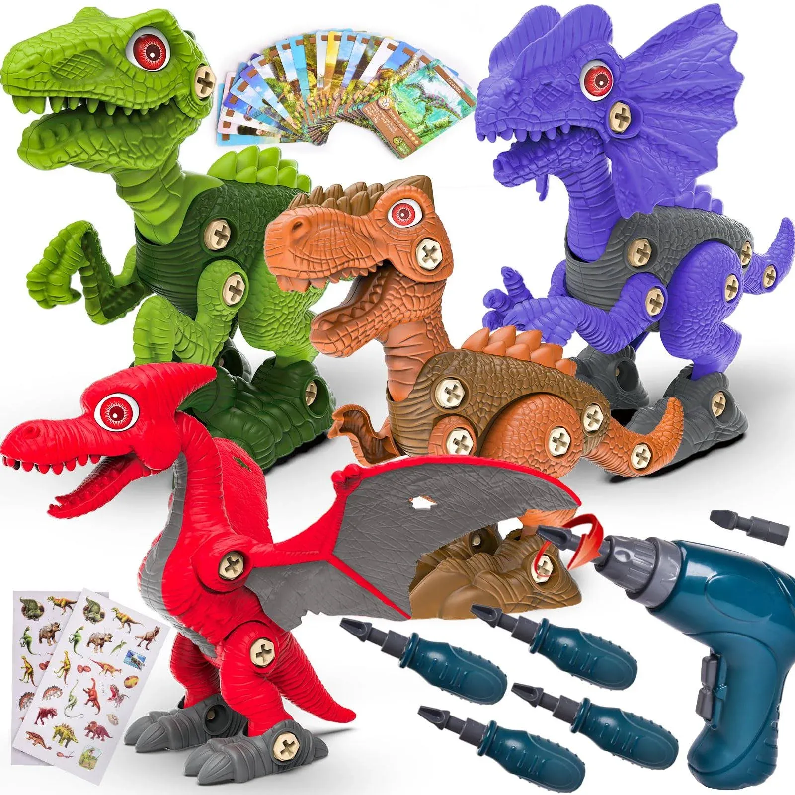 Fun Little Toys Take-Apart Dino with Electric Drill & Flash Card