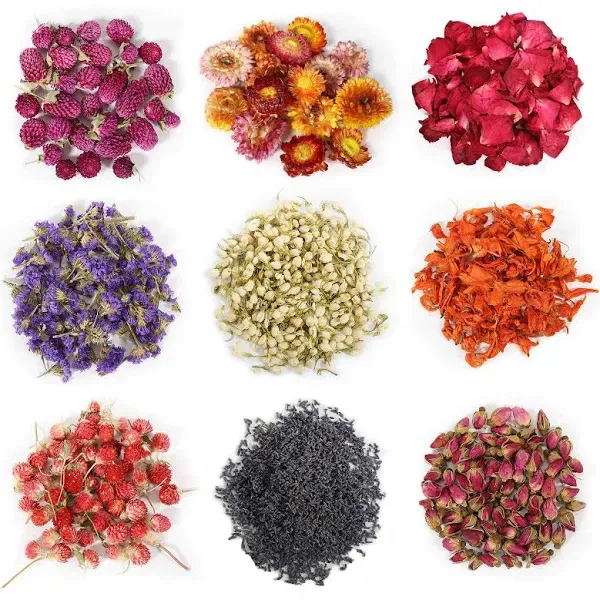 9 Bags Dried Flowers,100% Natural Dried Flowers Herbs Kit for Soap Making