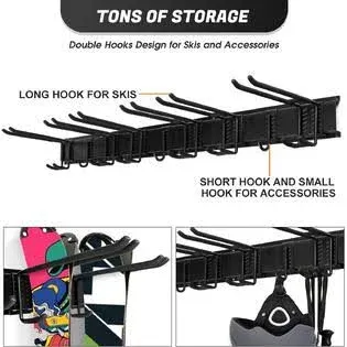 Odoland Ski Storage Racks, 6/4/2 Pairs of Ski Snowboard Wall Mount Hanger with Short Hooks and Ski Cinch Straps, Home Shed and Garage Organization System Snow Ski Holder Holds Up to 300lbs