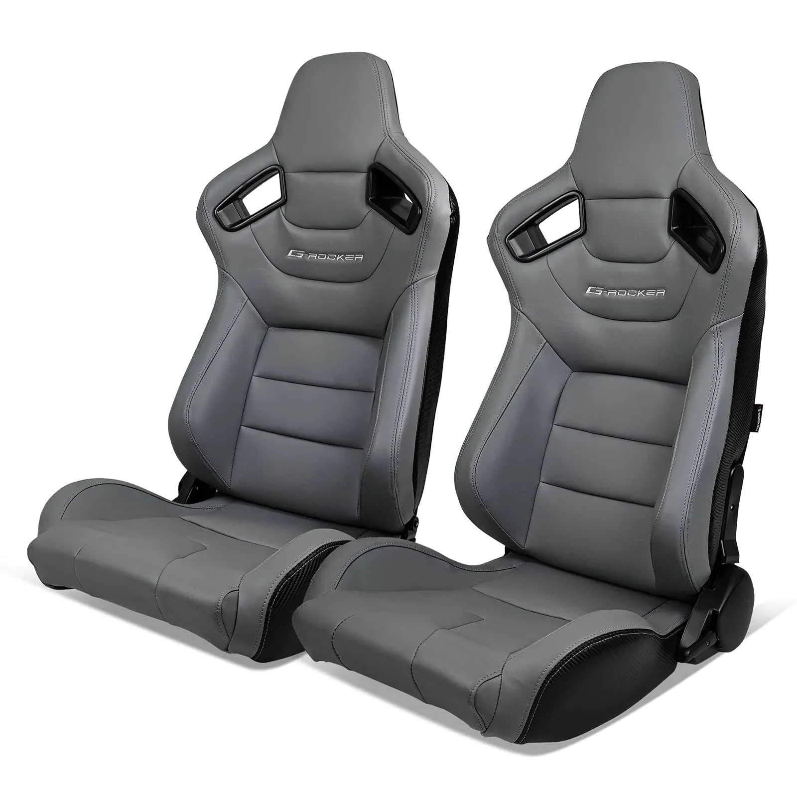 Reclinable Pair Racing Seats + Dual Sliders Grey PU &Carbon Leather Back  | eBay