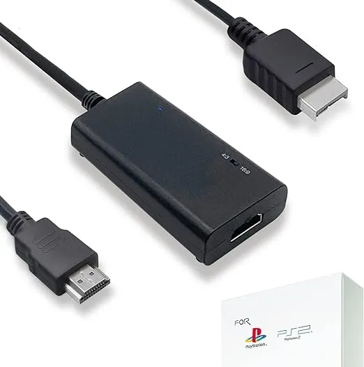 HDMI Cable for PlayStation 2 & PlayStation 1 Console (PS2 & PS1), PS1/PS2 to HDMI Adapter with True RGB Signal Output (100% Improved Video Quality), HD Converter with 4:3/16:9 Switch