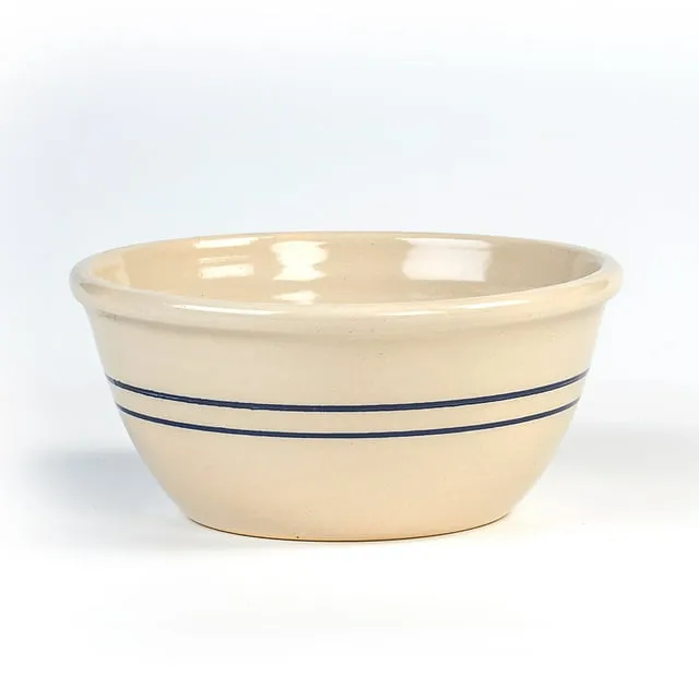 Martinez Pottery Hand-Turned Heritage Blue Stripe Stoneware Mixing Bowl 10&#034;