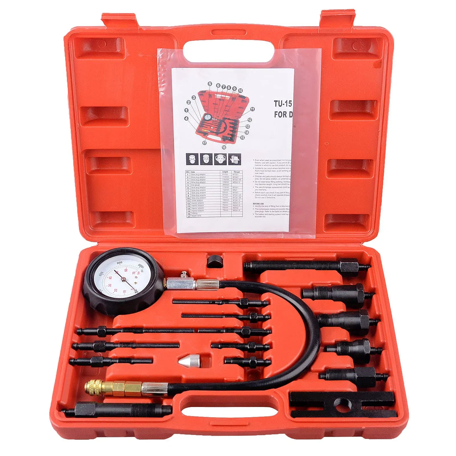 17 pc Diesel Engine Compression Tester Kit Tool Set