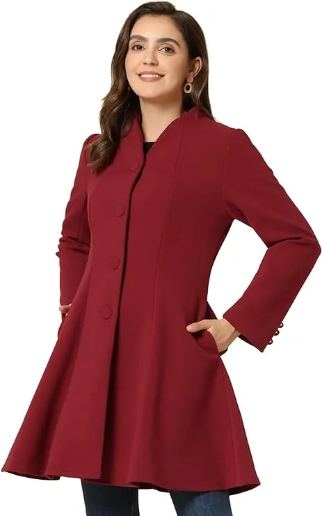 Allegra K Women's Single Breasted Coat A Line Mid-Long Pea Christmas Outerwear Winter Coat